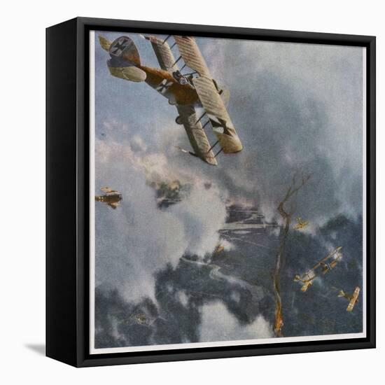 German and Allied Aeroplanes in a Dog-Fight Over the Western Front-Zeno Diemer-Framed Stretched Canvas