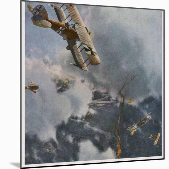 German and Allied Aeroplanes in a Dog-Fight Over the Western Front-Zeno Diemer-Mounted Photographic Print