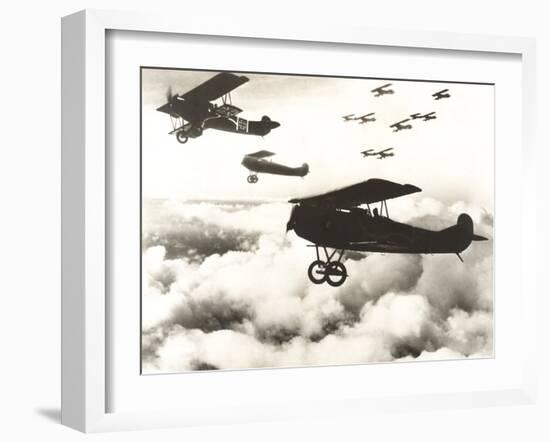 German Biplanes Flying Above the Clouds-null-Framed Photo