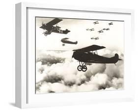 German Biplanes Flying Above the Clouds-null-Framed Photo