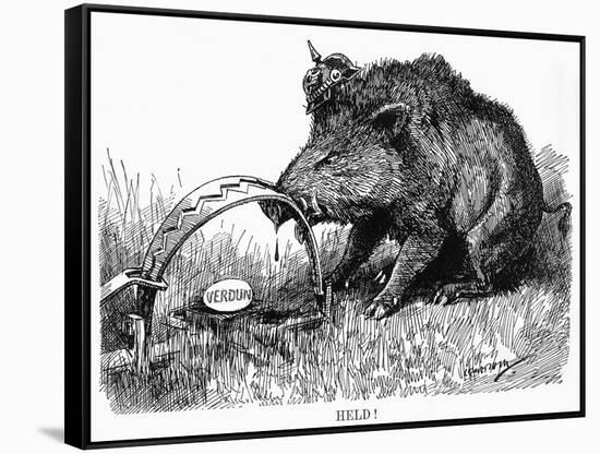 German Boar Held at Verdun - Cartoon-L. Raven Hill-Framed Stretched Canvas