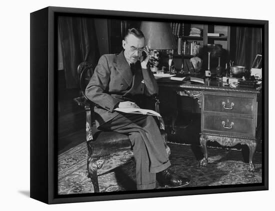 German-Born Us Writer Thomas Mann Sitting at His Desk-Carl Mydans-Framed Stretched Canvas