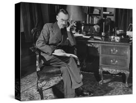 German-Born Us Writer Thomas Mann Sitting at His Desk-Carl Mydans-Stretched Canvas