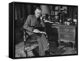 German-Born Us Writer Thomas Mann Sitting at His Desk-Carl Mydans-Framed Stretched Canvas