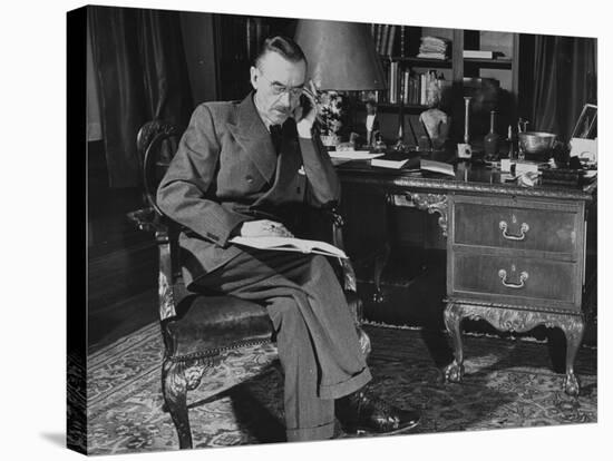 German-Born Us Writer Thomas Mann Sitting at His Desk-Carl Mydans-Stretched Canvas