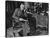 German-Born Us Writer Thomas Mann Sitting at His Desk-Carl Mydans-Stretched Canvas