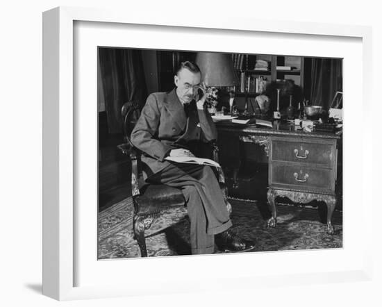 German-Born Us Writer Thomas Mann Sitting at His Desk-Carl Mydans-Framed Photographic Print