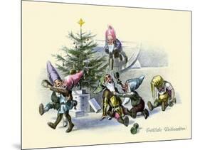 German Card Xmas, Elves Surrounding A Tree-null-Mounted Art Print