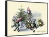 German Card Xmas, Elves Surrounding A Tree-null-Framed Stretched Canvas