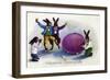 German Easter Greetings Card With Rabbits & Egg-null-Framed Art Print