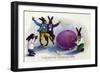 German Easter Greetings Card With Rabbits & Egg-null-Framed Art Print