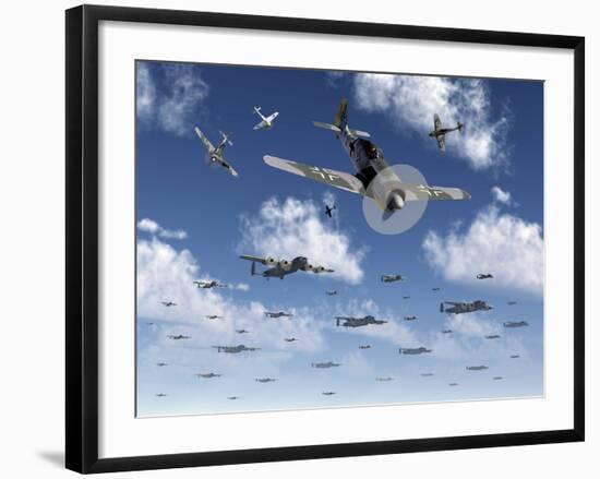 German Focke-Wulf 190 Fighter Aircraft Attack British Lancaster Bombers-Stocktrek Images-Framed Photographic Print