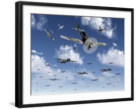 German Focke-Wulf 190 Fighter Aircraft Attack British Lancaster Bombers-Stocktrek Images-Framed Photographic Print