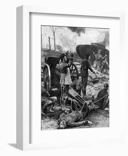 German Gun Crew Surrender to a Tank at Messines, WW1-Ernest Prater-Framed Art Print