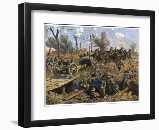 German Horse Artillery Moves Guns to New Positions Supported by Infantry-O. Merte-Framed Art Print