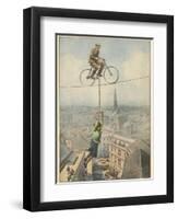 German Husband and Wife Team Perform a Dramatic Tightrope Cycling Act-Achille Beltrame-Framed Photographic Print