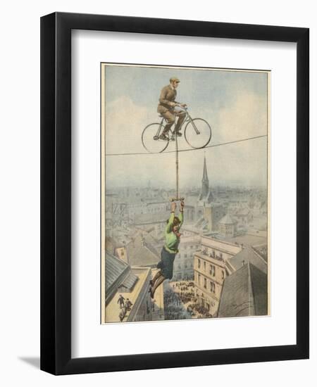 German Husband and Wife Team Perform a Dramatic Tightrope Cycling Act-Achille Beltrame-Framed Photographic Print