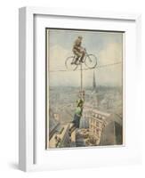 German Husband and Wife Team Perform a Dramatic Tightrope Cycling Act-Achille Beltrame-Framed Photographic Print