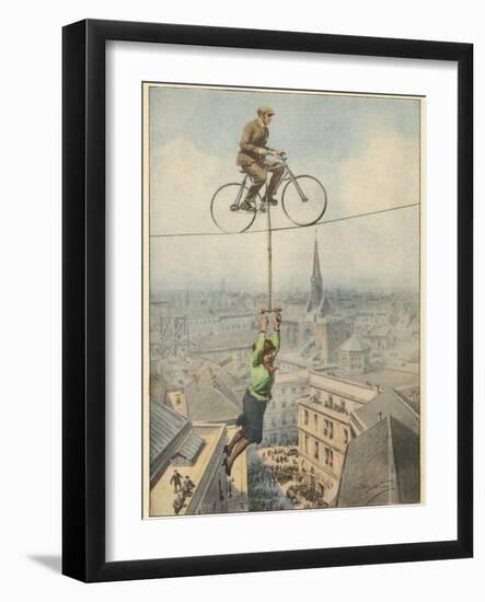 German Husband and Wife Team Perform a Dramatic Tightrope Cycling Act-Achille Beltrame-Framed Photographic Print