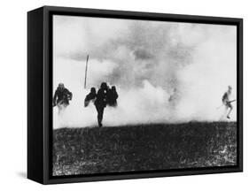 German Infantry in Action Wearing Gas Masks on the Western Front During World War I-Robert Hunt-Framed Stretched Canvas