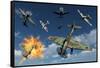 German Ju 87 Stuka Dive Bombers Attacked by British Supermarine Spitfires-null-Framed Stretched Canvas