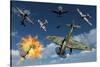 German Ju 87 Stuka Dive Bombers Attacked by British Supermarine Spitfires-null-Stretched Canvas