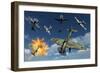 German Ju 87 Stuka Dive Bombers Attacked by British Supermarine Spitfires-null-Framed Art Print