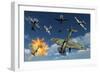 German Ju 87 Stuka Dive Bombers Attacked by British Supermarine Spitfires-null-Framed Art Print