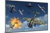 German Ju 87 Stuka Dive Bombers Attacked by British Supermarine Spitfires-null-Mounted Art Print