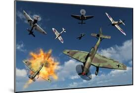 German Ju 87 Stuka Dive Bombers Attacked by British Supermarine Spitfires-null-Mounted Art Print