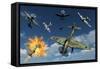 German Ju 87 Stuka Dive Bombers Attacked by British Supermarine Spitfires-null-Framed Stretched Canvas