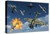 German Ju 87 Stuka Dive Bombers Attacked by British Supermarine Spitfires-null-Stretched Canvas