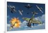 German Ju 87 Stuka Dive Bombers Attacked by British Supermarine Spitfires-null-Framed Art Print