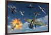 German Ju 87 Stuka Dive Bombers Attacked by British Supermarine Spitfires-null-Framed Art Print