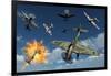 German Ju 87 Stuka Dive Bombers Attacked by British Supermarine Spitfires-null-Framed Art Print