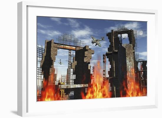 German Ju 87 Stuka Dive Bombers Attacking a City During World War Ii-Stocktrek Images-Framed Art Print