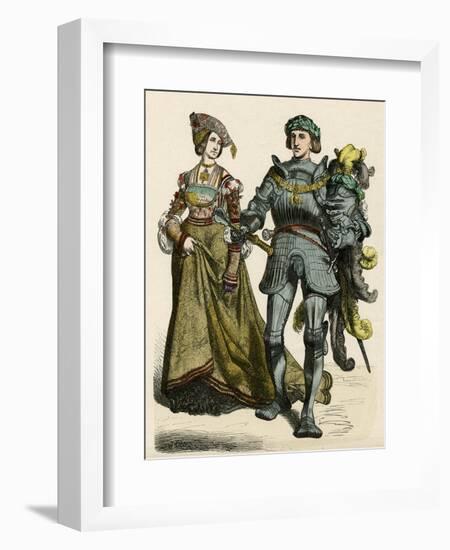 German Knight and Lady-null-Framed Art Print