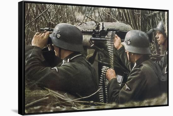 German Machine-Gun Crew Ready and Waiting-Unsere Wehrmacht-Framed Stretched Canvas