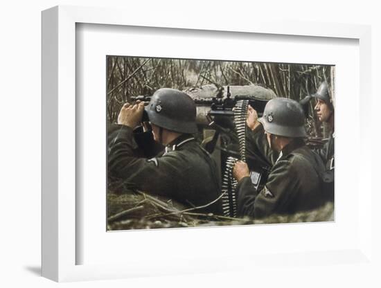 German Machine-Gun Crew Ready and Waiting-Unsere Wehrmacht-Framed Photographic Print