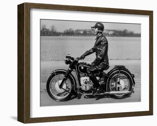 German Made BMW Motorcycle with a Rider Dressed in Black Leather-Ralph Crane-Framed Photographic Print