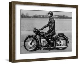 German Made BMW Motorcycle with a Rider Dressed in Black Leather-Ralph Crane-Framed Photographic Print