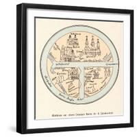 German Map of the World Showing Various Cities Rivers and Seas-null-Framed Art Print