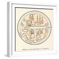 German Map of the World Showing Various Cities Rivers and Seas-null-Framed Art Print