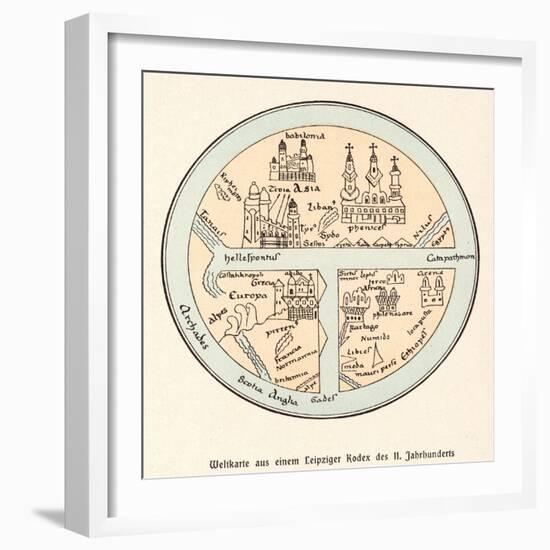 German Map of the World Showing Various Cities Rivers and Seas-null-Framed Art Print