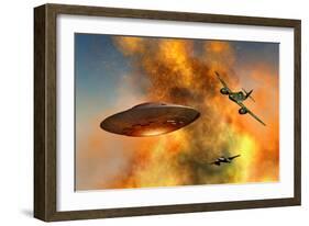 German Messerschmitt 262 Jetfighter Planes Chasing a Ufo-null-Framed Art Print