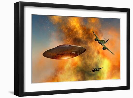 German Messerschmitt 262 Jetfighter Planes Chasing a Ufo-null-Framed Art Print