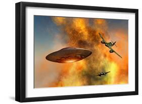 German Messerschmitt 262 Jetfighter Planes Chasing a Ufo-null-Framed Art Print