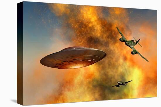 German Messerschmitt 262 Jetfighter Planes Chasing a Ufo-null-Stretched Canvas