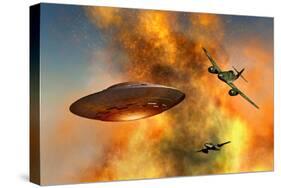 German Messerschmitt 262 Jetfighter Planes Chasing a Ufo-null-Stretched Canvas