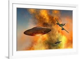 German Messerschmitt 262 Jetfighter Planes Chasing a Ufo-null-Framed Art Print